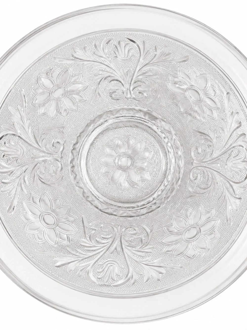 Vintage Clear Pressed Glass Bowl & Underplate Floral Serving Set